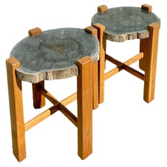 Vintage Boho versteinert Wood Slab End Tables - ein Paar