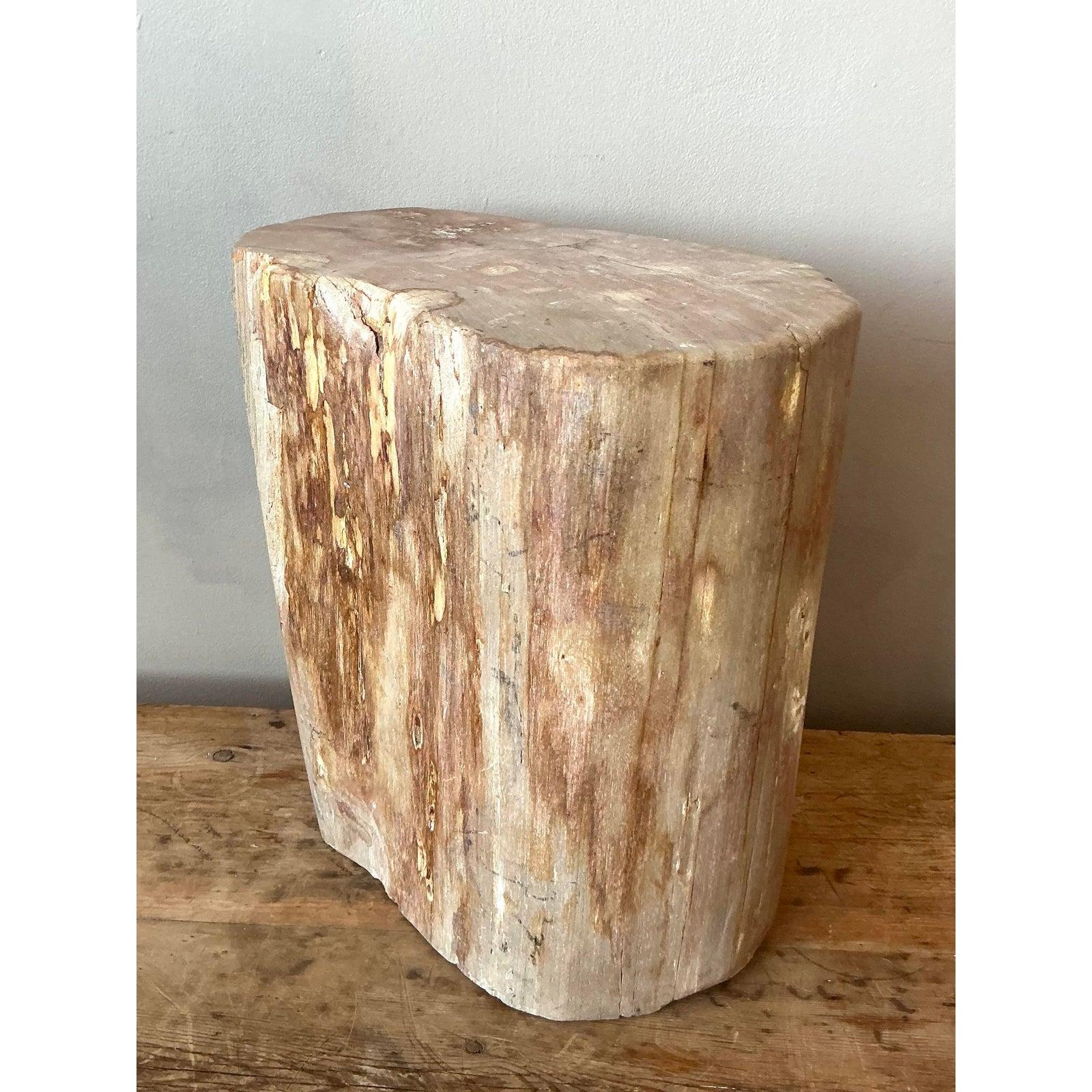 Vintage Boho Petrified Wood Stool In Good Condition For Sale In West Palm Beach, FL