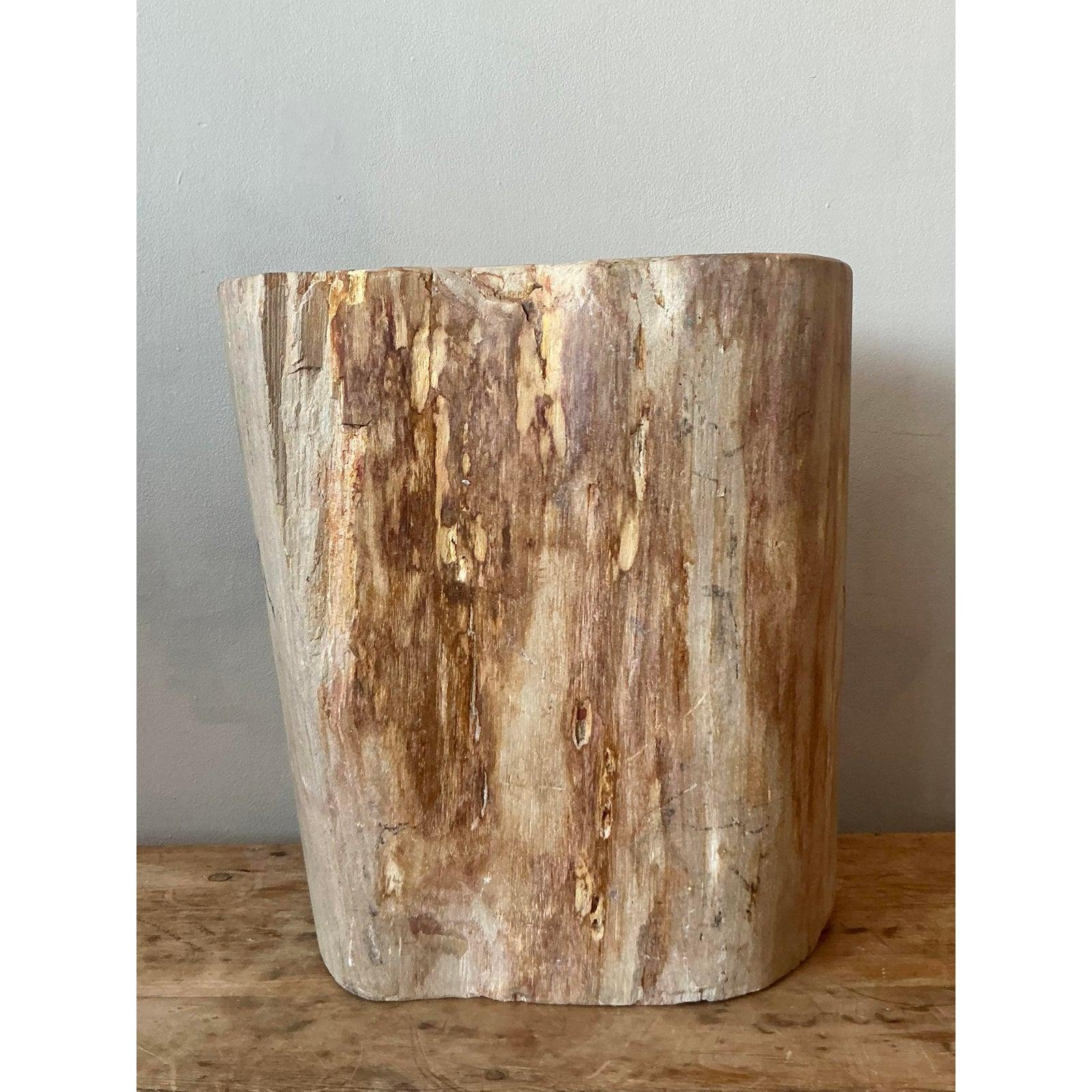 Vintage Boho Petrified Wood Stool For Sale 2