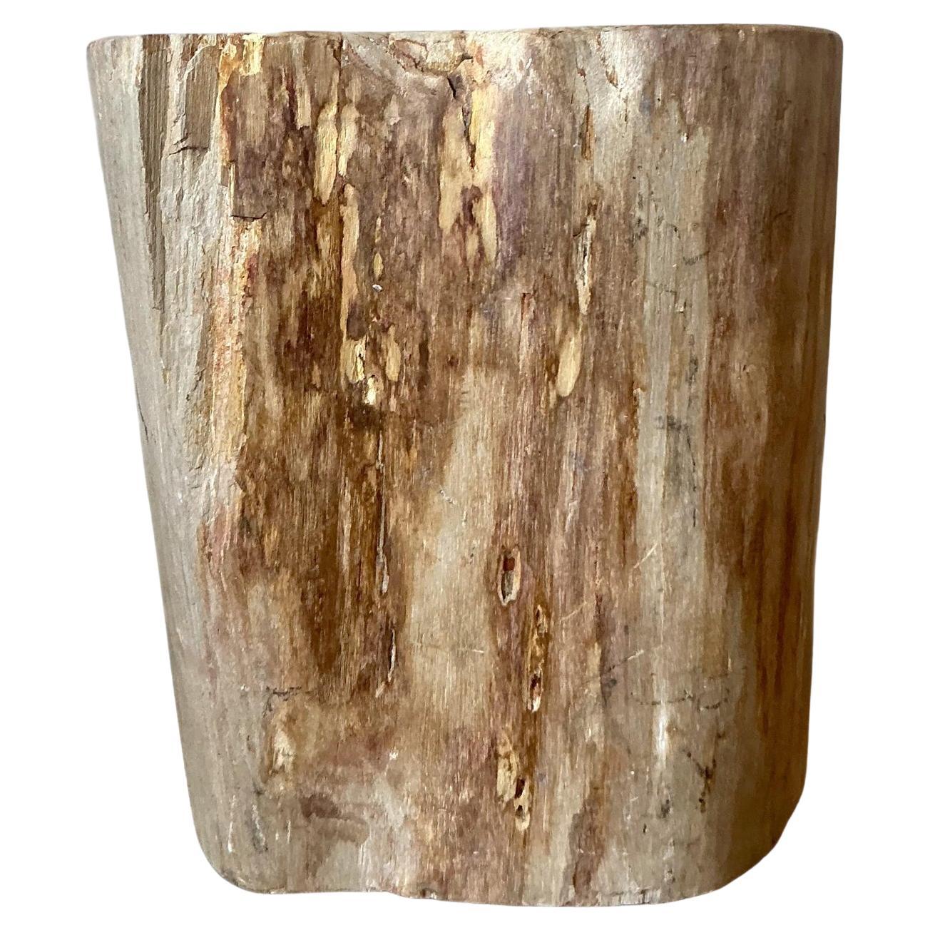 Vintage Boho Petrified Wood Stool For Sale
