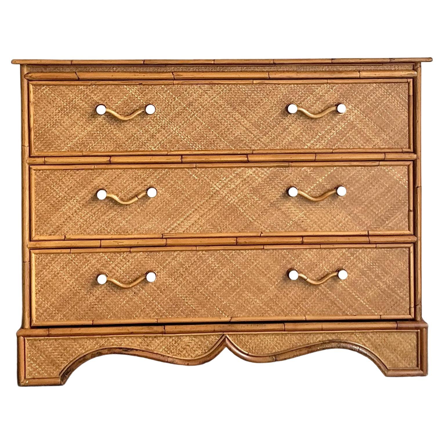 Vintage Boho Pierce Martin Woven Rattan Chest of Drawers
