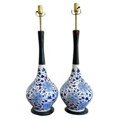 Lampade floreali bianche e blu traforate Boho d'epoca - Una coppia
