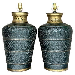 Retro Boho Pierced Metal Lamps - a Pair