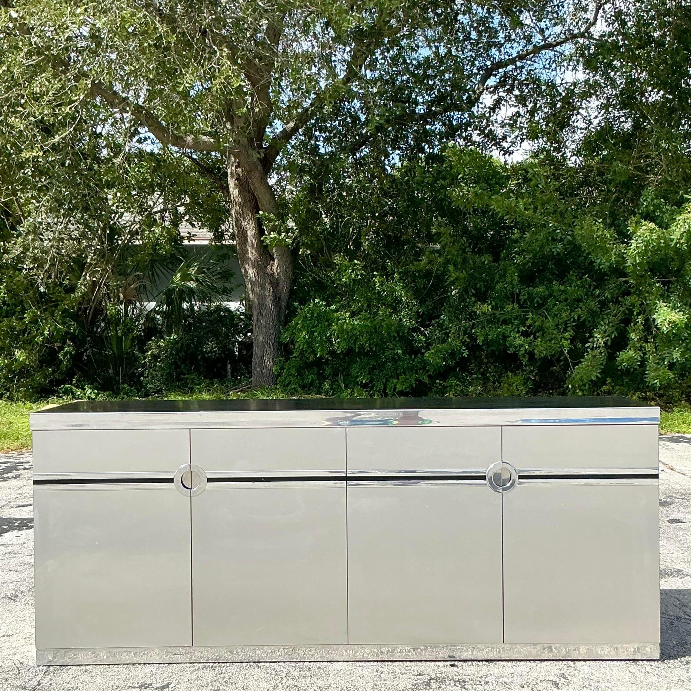 Vintage Boho Pierre Cardin Brushed Stainless Steel Credenza 1
