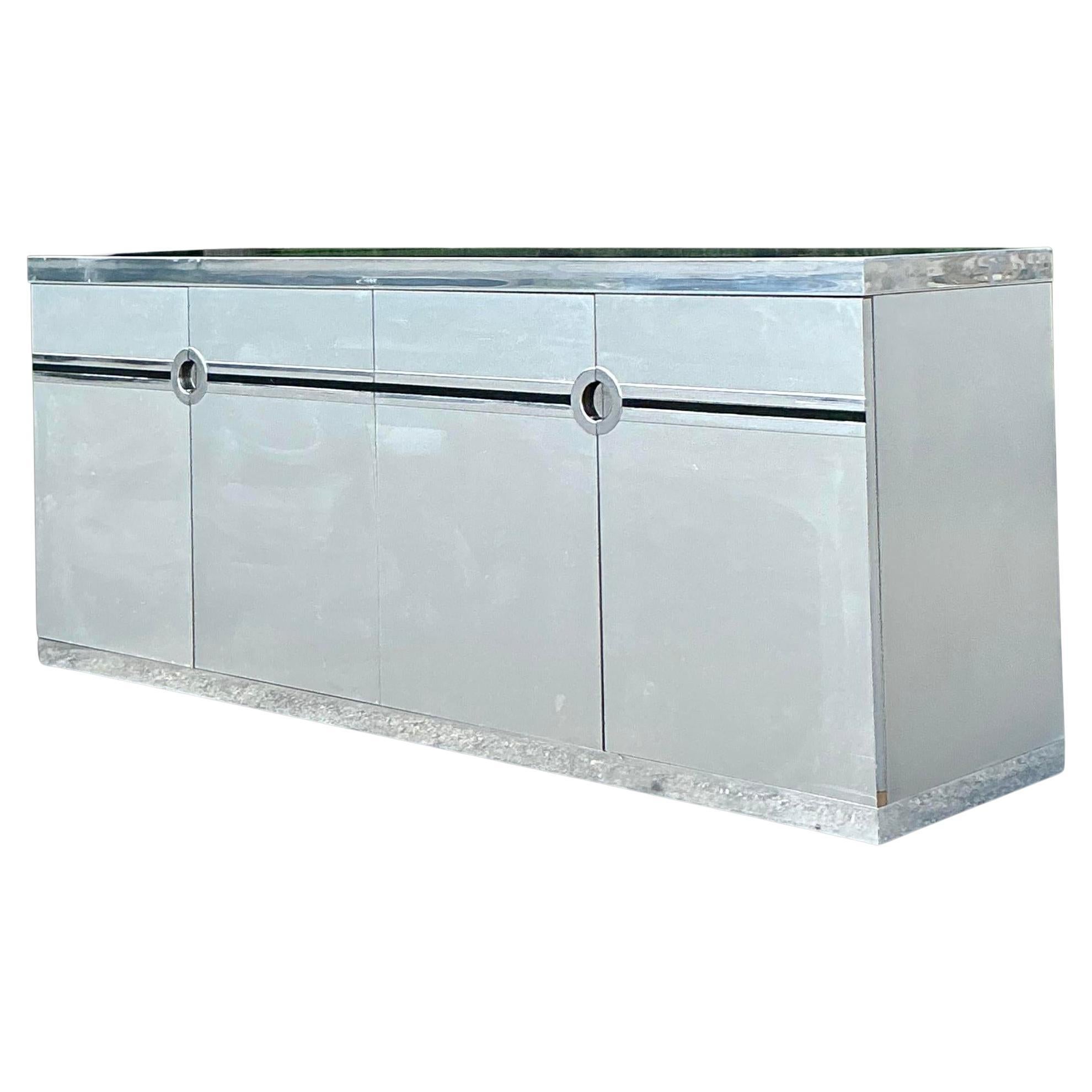 Vintage Boho Pierre Cardin Brushed Stainless Steel Credenza