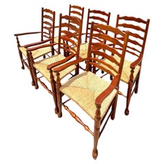 Vintage Boho Pierre Deux Rush Seat Ladderback Dining Chairs, Set of 6
