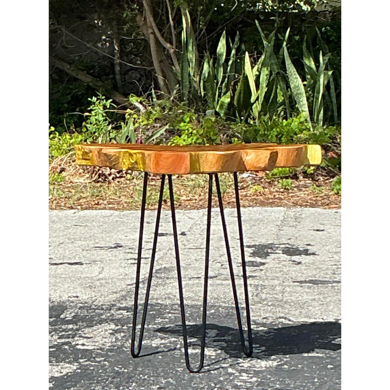 Vintage Boho Pin Leg Slab Side Table For Sale 3