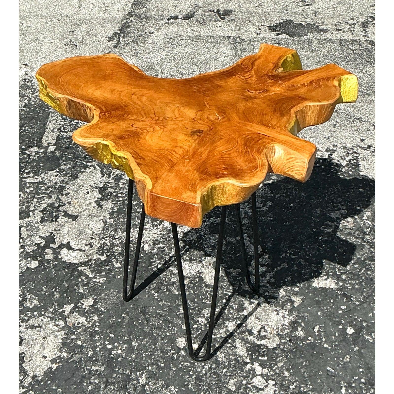 Vintage Boho Pin Leg Slab Side Table For Sale 4