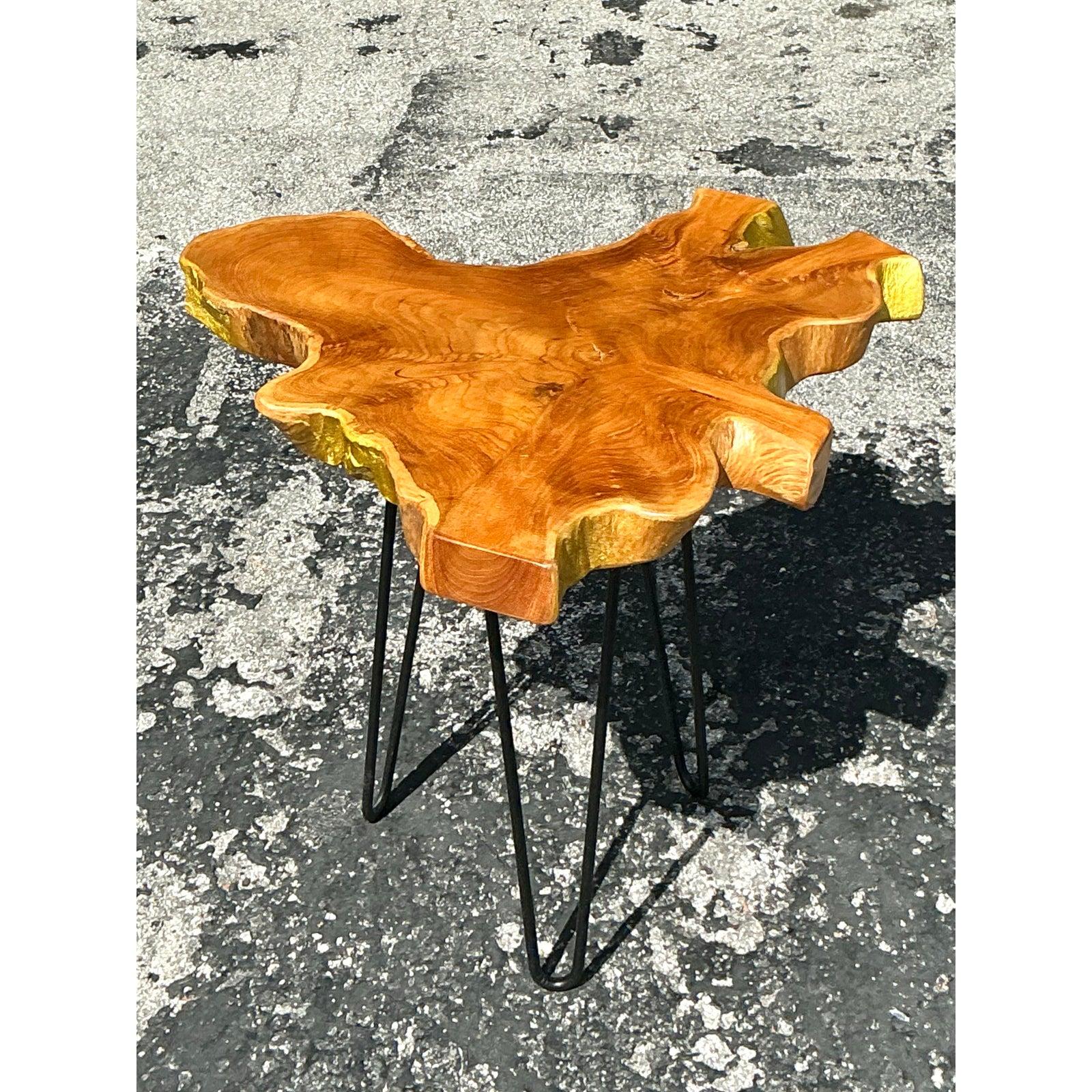 Vintage Boho Pin Leg Slab Side Table For Sale 5