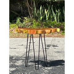 Vintage Boho Pin Leg Slab Side Table