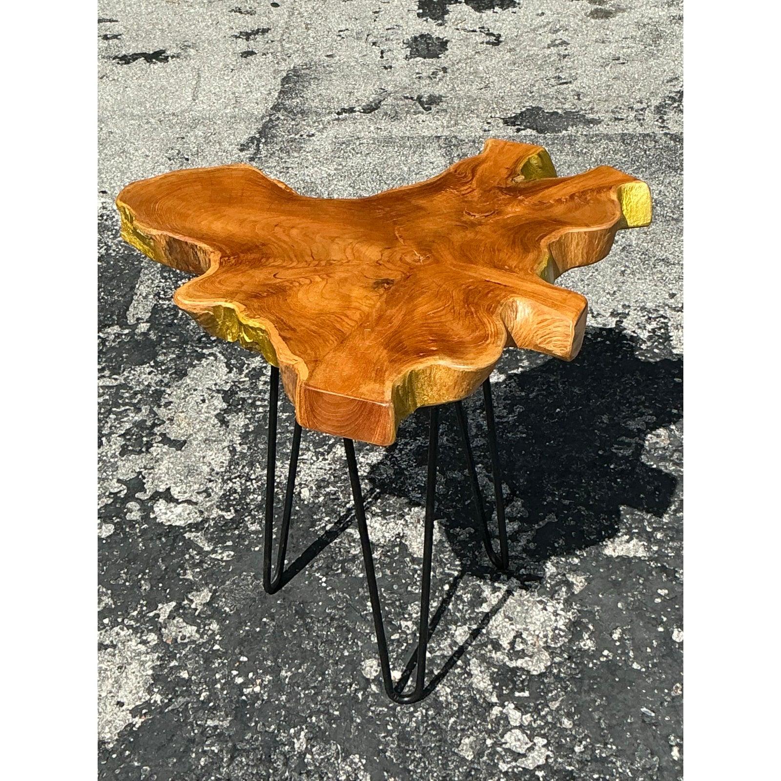 Metal Vintage Boho Pin Leg Slab Side Table For Sale