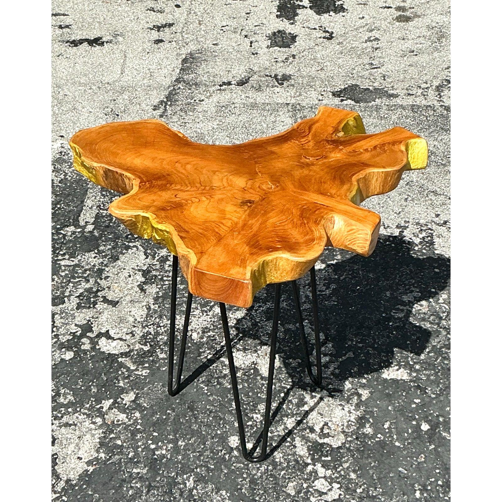 Vintage Boho Pin Leg Slab Side Table For Sale 2