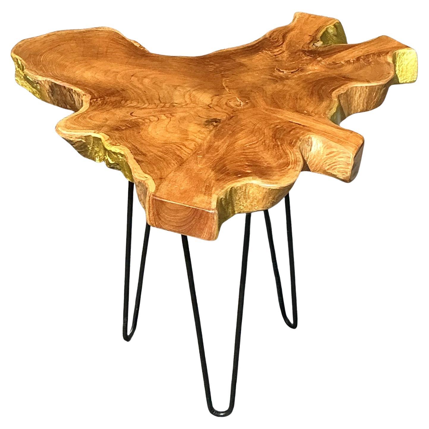 Vintage Boho Pin Leg Slab Side Table For Sale
