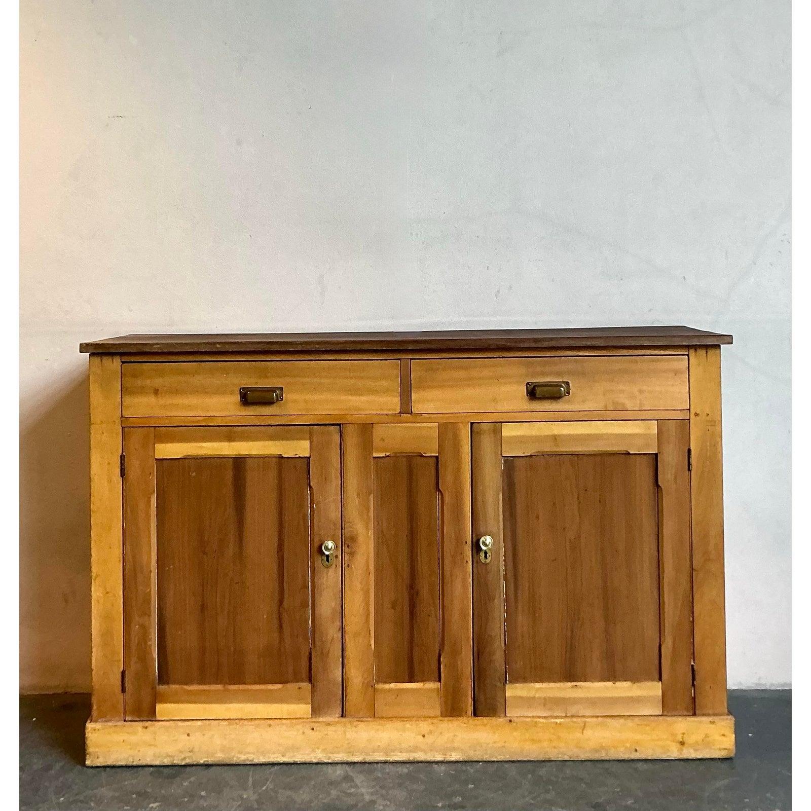 Rustic Vintage Boho Pine Sideboard For Sale