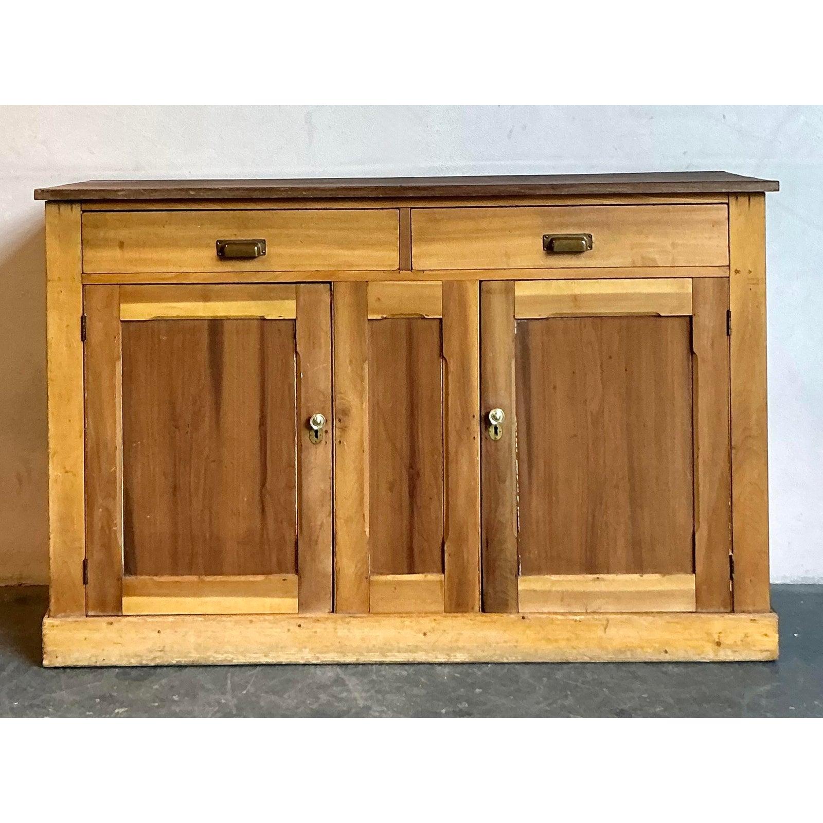 Brass Vintage Boho Pine Sideboard For Sale