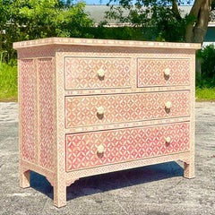 Vintage Boho Pink Inlay Chest of Drawers
