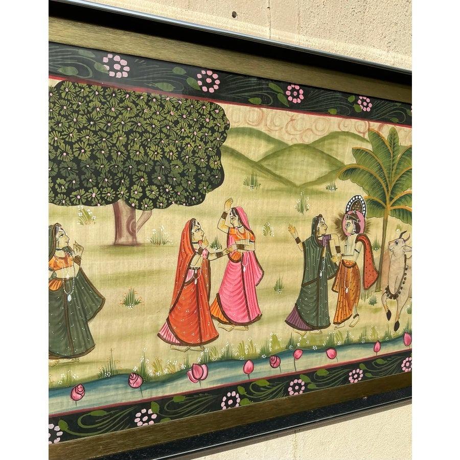Boho Pishwaa, Gemälde auf Seide, Vintage (Indisch) im Angebot