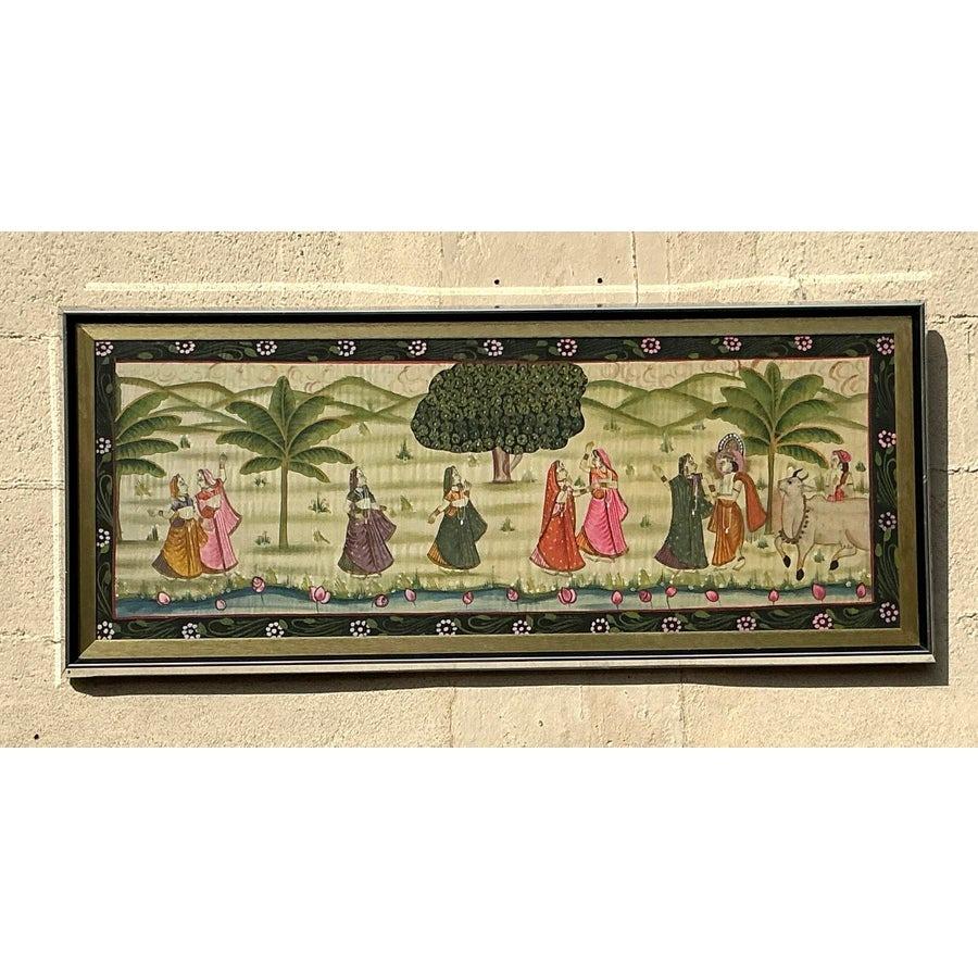 Boho Pishwaa, Gemälde auf Seide, Vintage im Zustand „Gut“ im Angebot in west palm beach, FL
