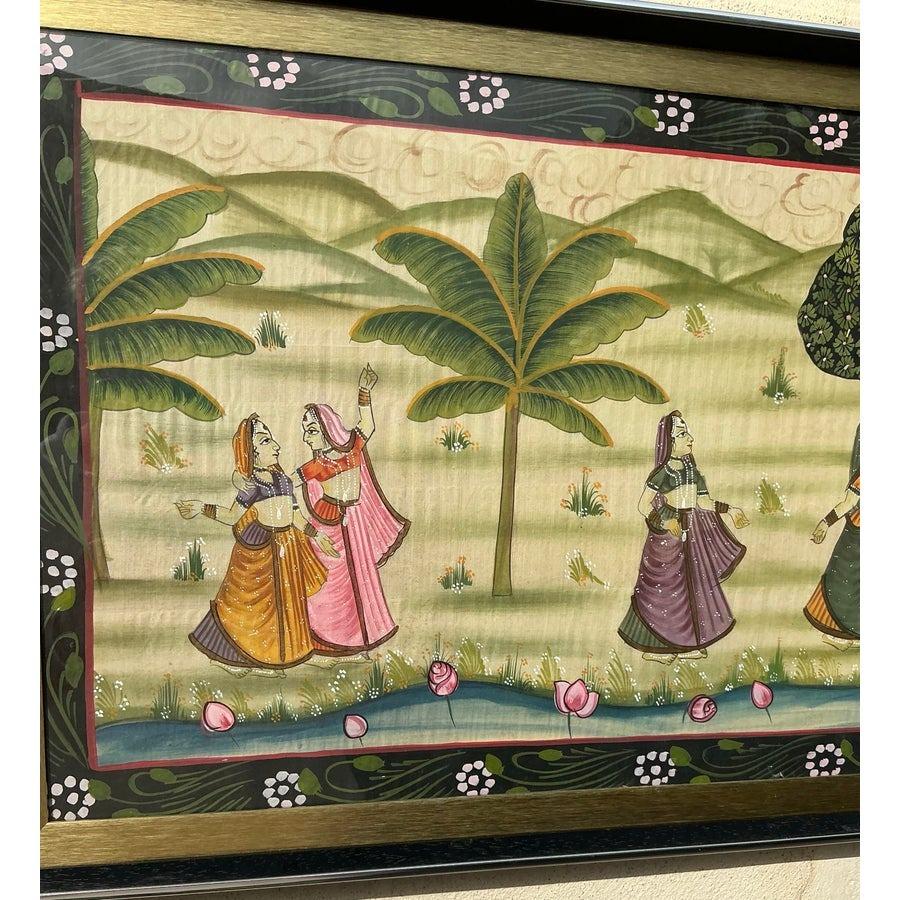 Boho Pishwaa, Gemälde auf Seide, Vintage (20. Jahrhundert) im Angebot