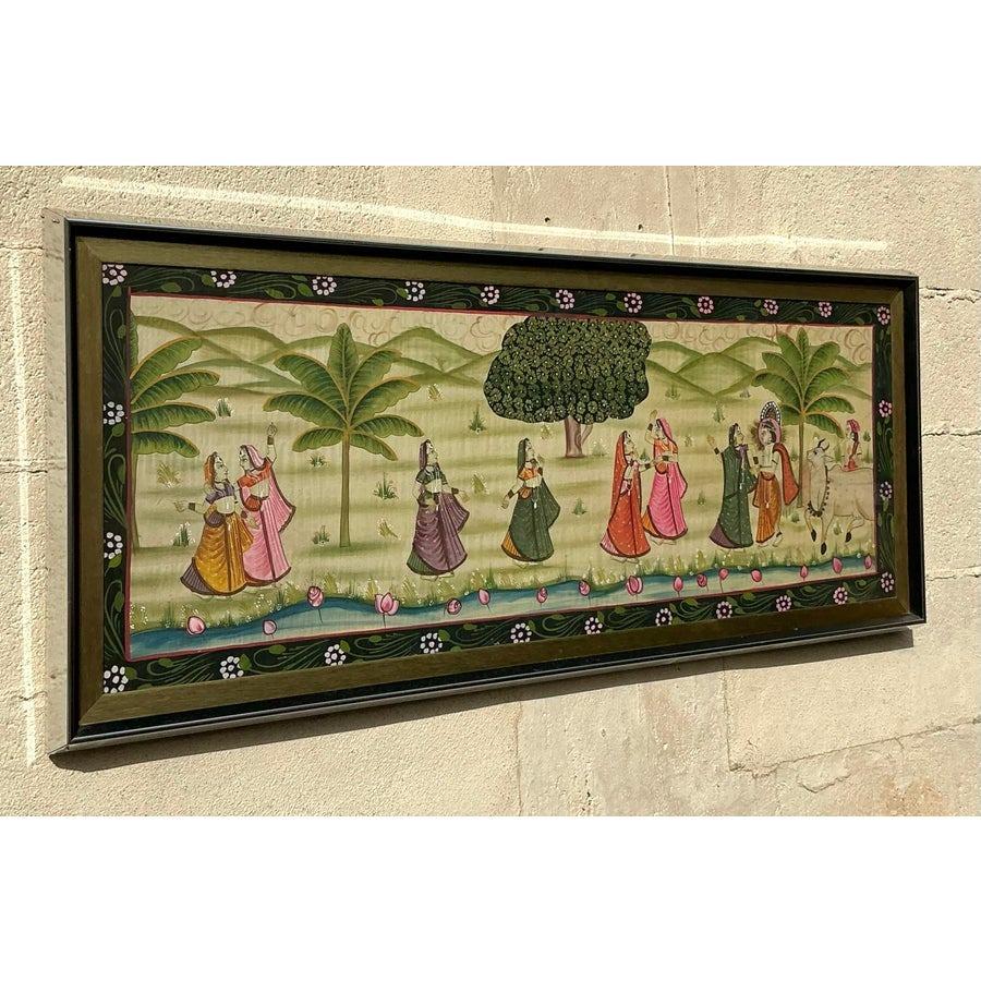 Boho Pishwaa, Gemälde auf Seide, Vintage im Angebot 2