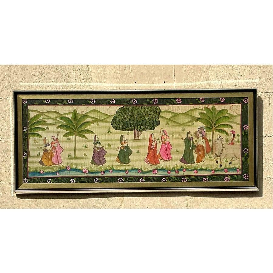 Boho Pishwaa, Gemälde auf Seide, Vintage im Angebot 4