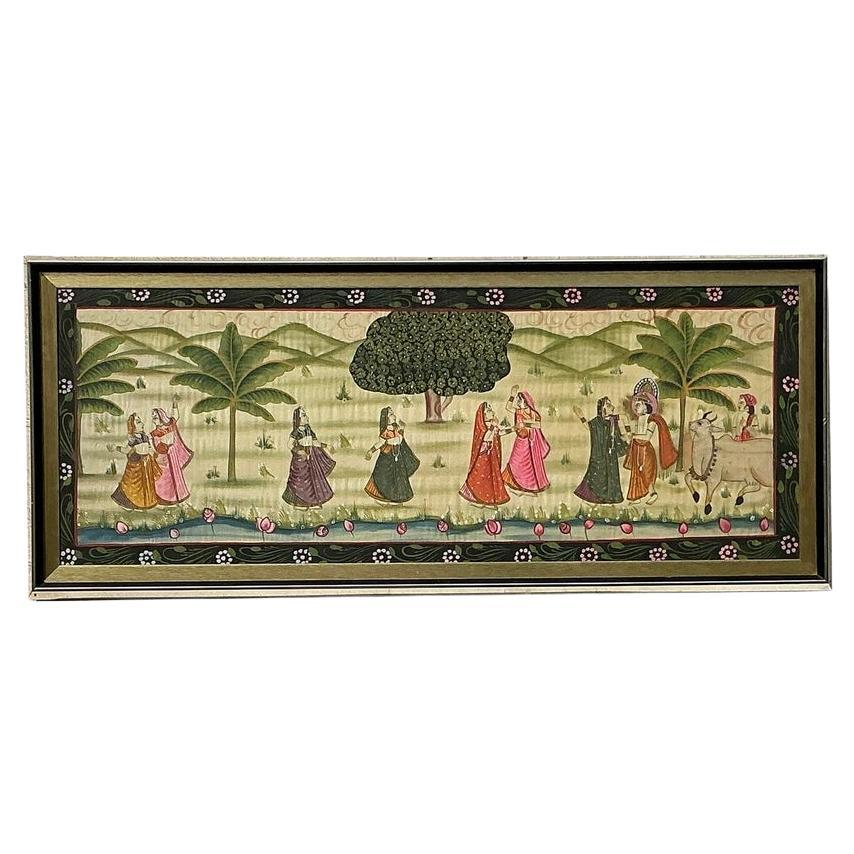 Pittura Boho Pishwaa d'epoca su seta
