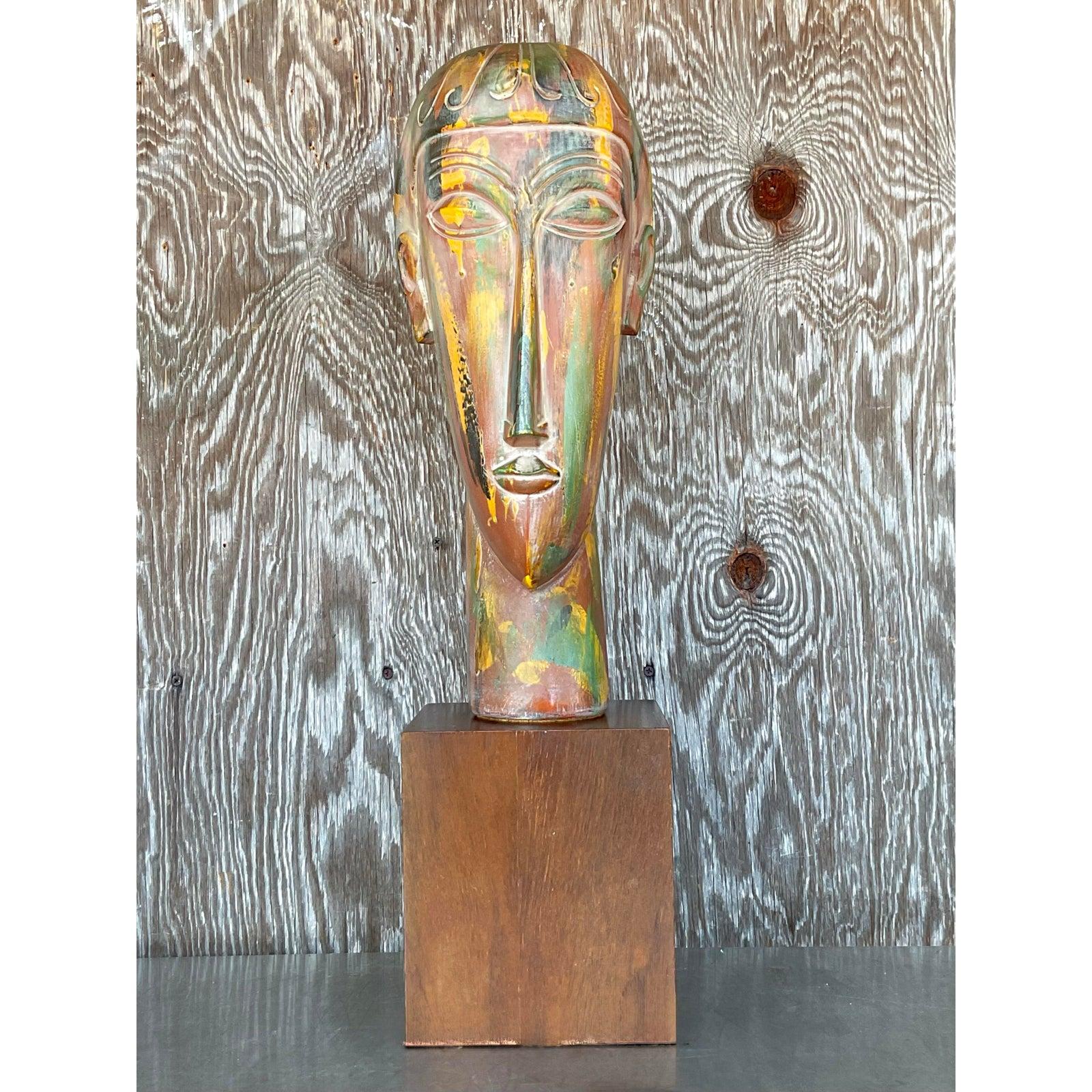 XX secolo Busto in gesso boho vintage di Modigliani in vendita