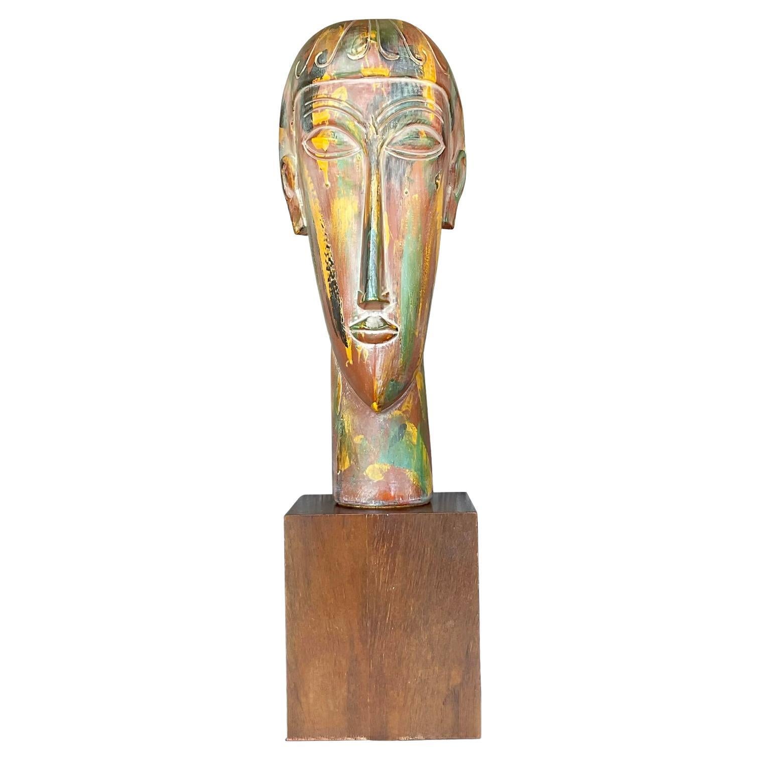 Vintage Boho Plaster Bust After Modigliani