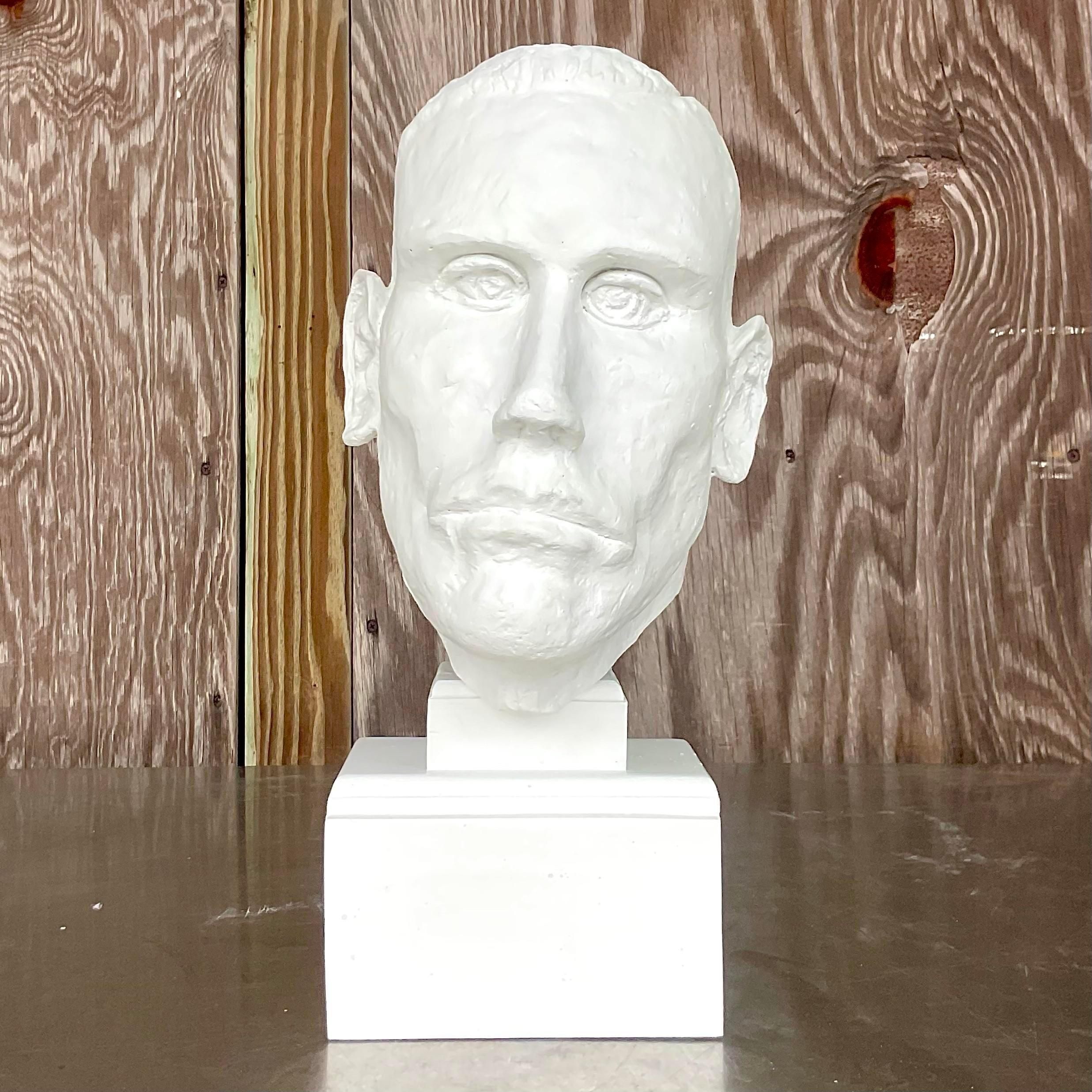 Post-Modern Vintage Boho Plaster Bust of Man For Sale