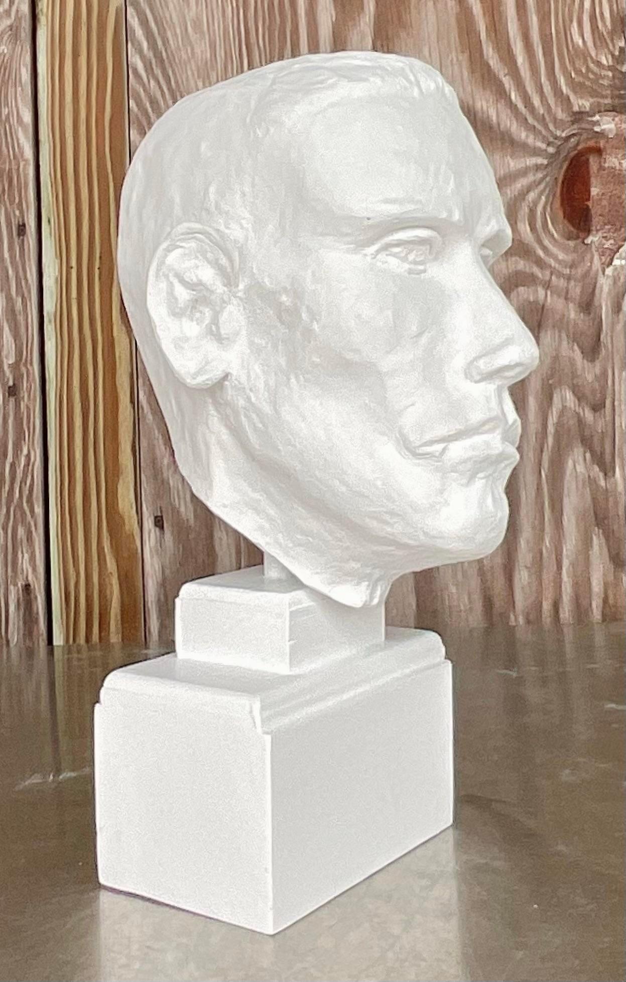 American Vintage Boho Plaster Bust of Man For Sale