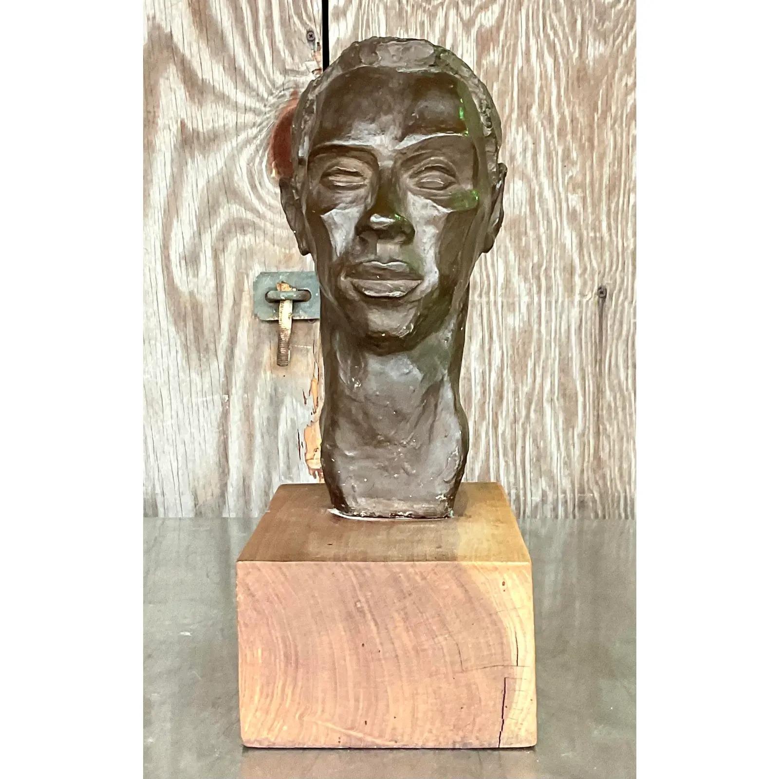Vintage Boho Plaster Bust of Man For Sale 2