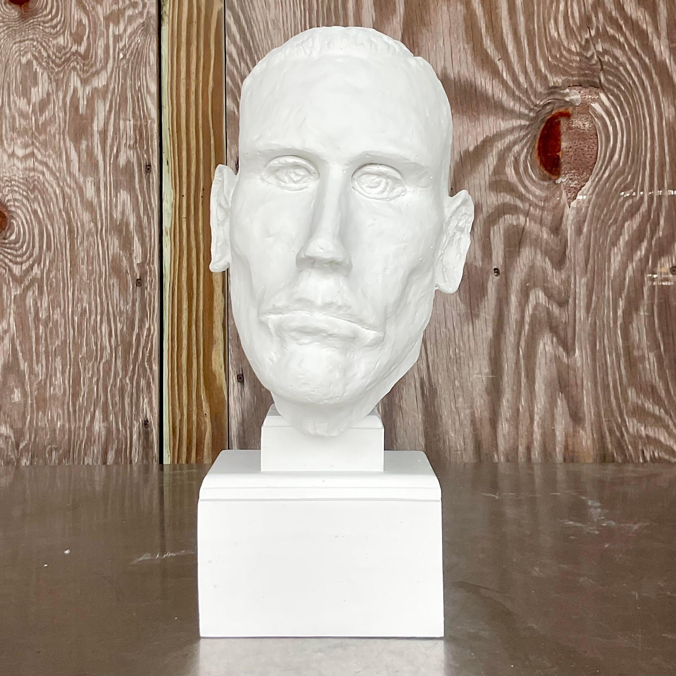 Vintage Boho Plaster Bust of Man For Sale 1