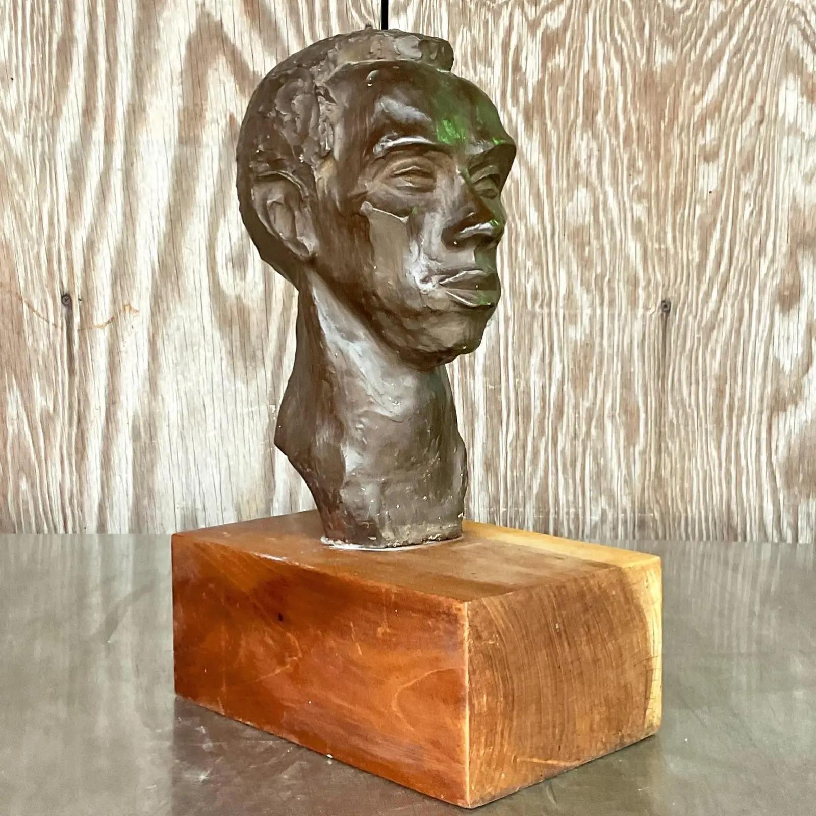 Vintage Boho Plaster Bust of Man For Sale 3