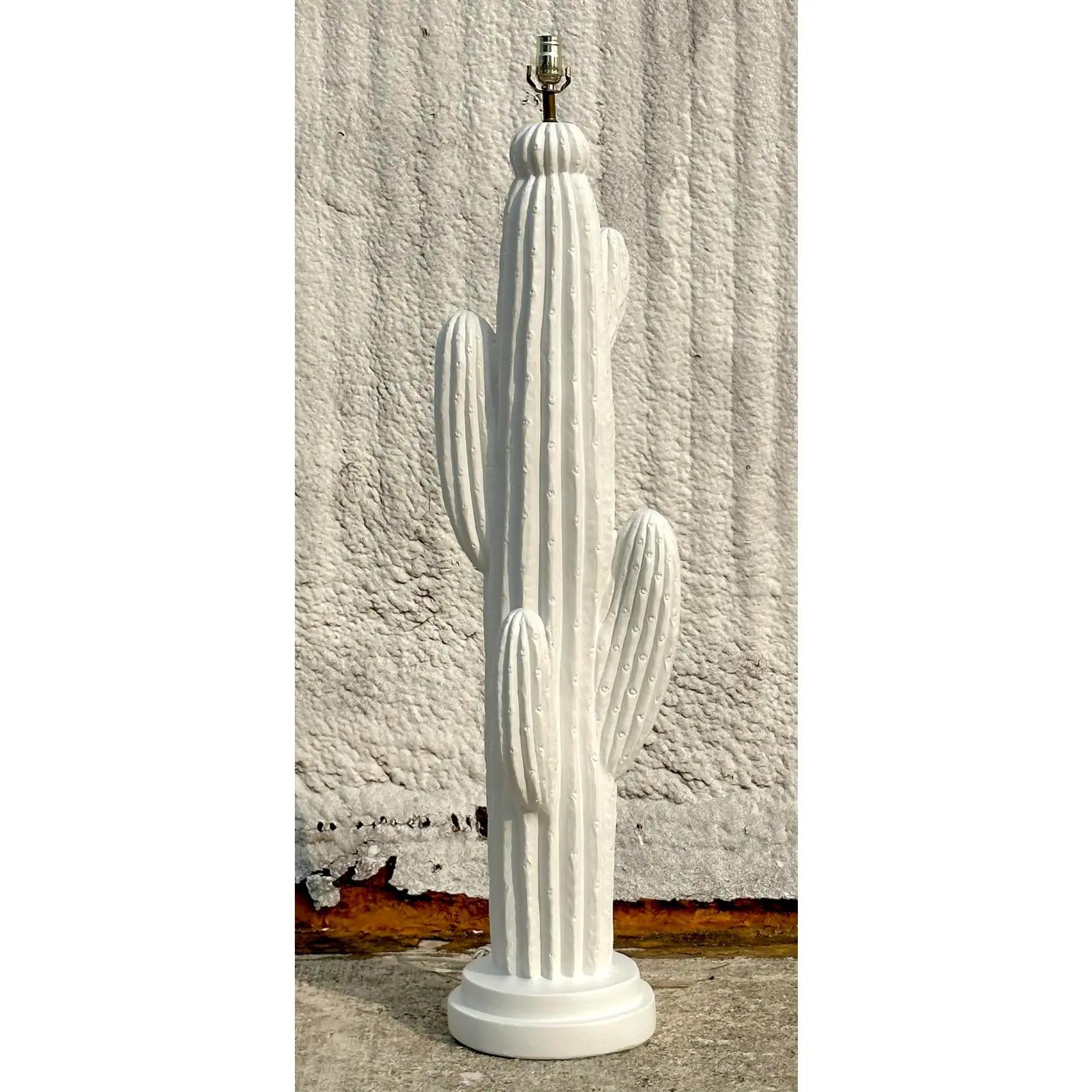 Vintage Boho Plaster Cactus Floor Lamp In Good Condition In west palm beach, FL