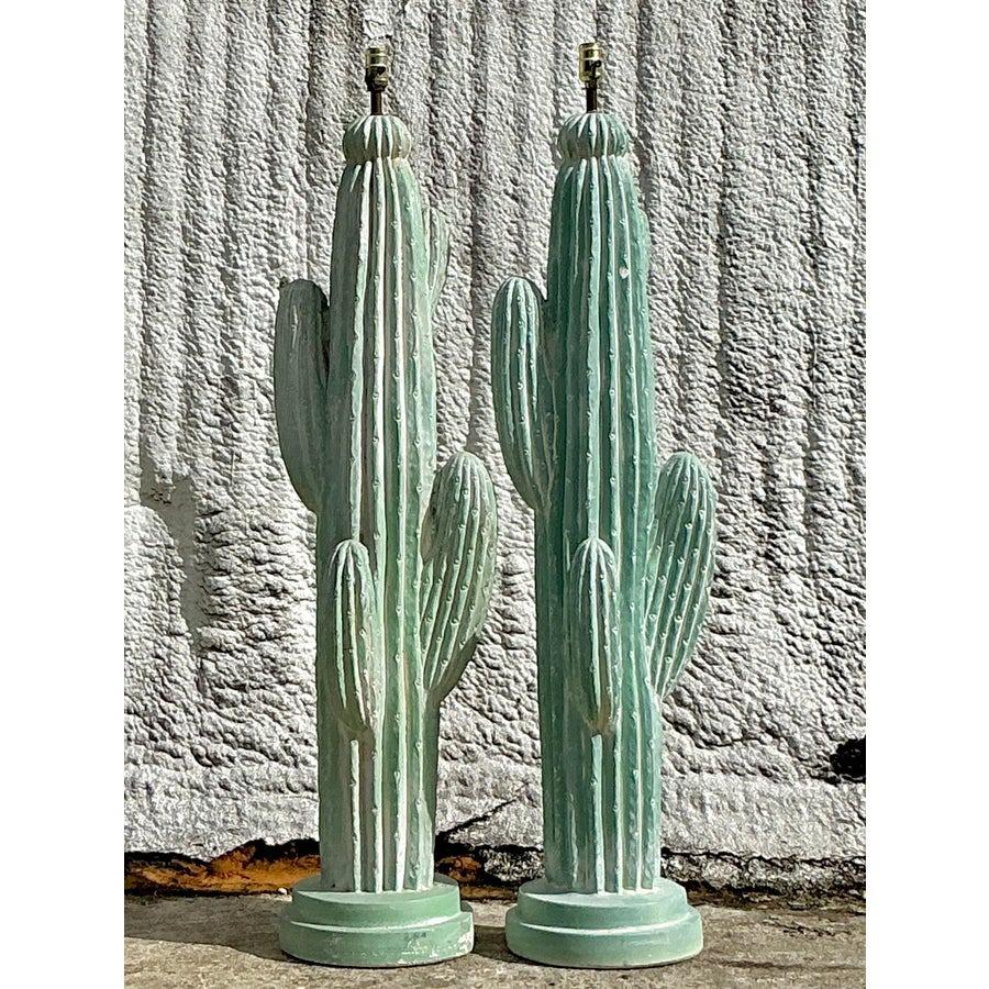 Infuse your space with whimsical charm using these vintage boho plaster cactus floor lamps. Crafted to mimic the natural form of a cactus, these lamps combine sculptural artistry with functionality. The textured plaster finish adds a bohemian touch,