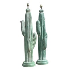 Vintage Boho Plaster Cactus Floor Lamps - a Pair
