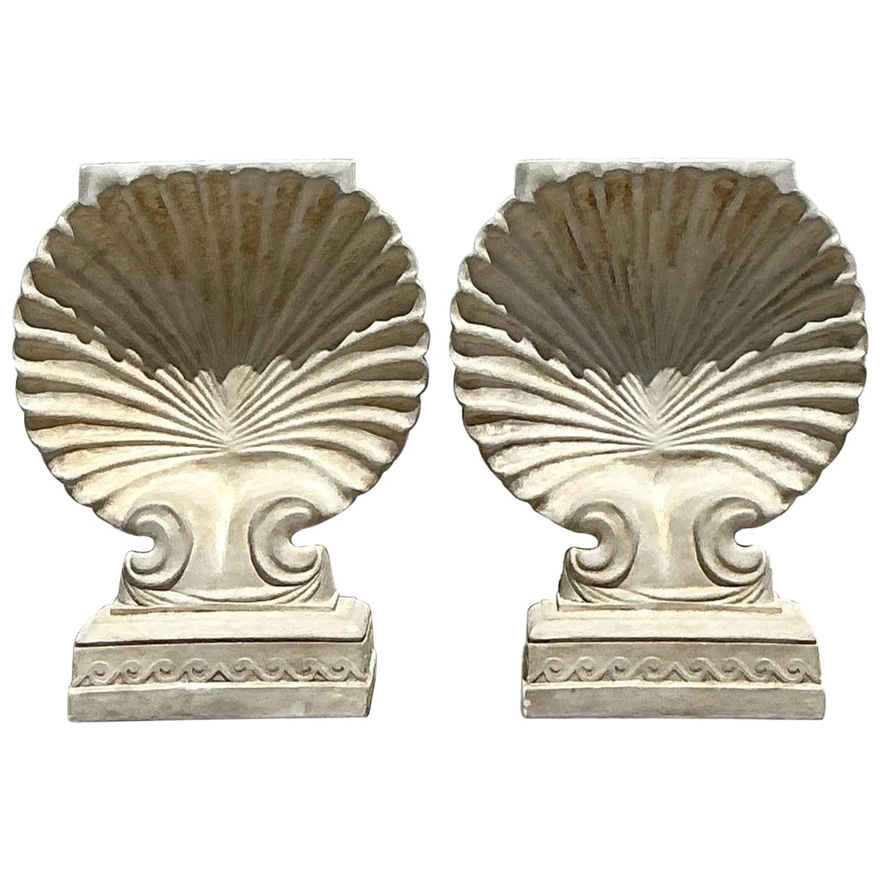 Vintage Boho Plaster Clamshell Dining Table Pedestals - A Pair