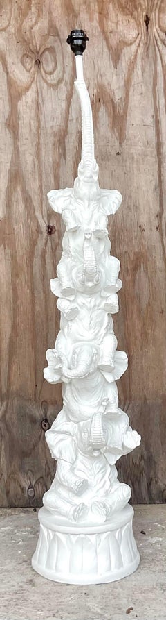 Vintage Boho Plaster Elephant Tower Floor Lamp