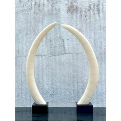 Vintage Boho Plaster Elephant Tusks - a Pair