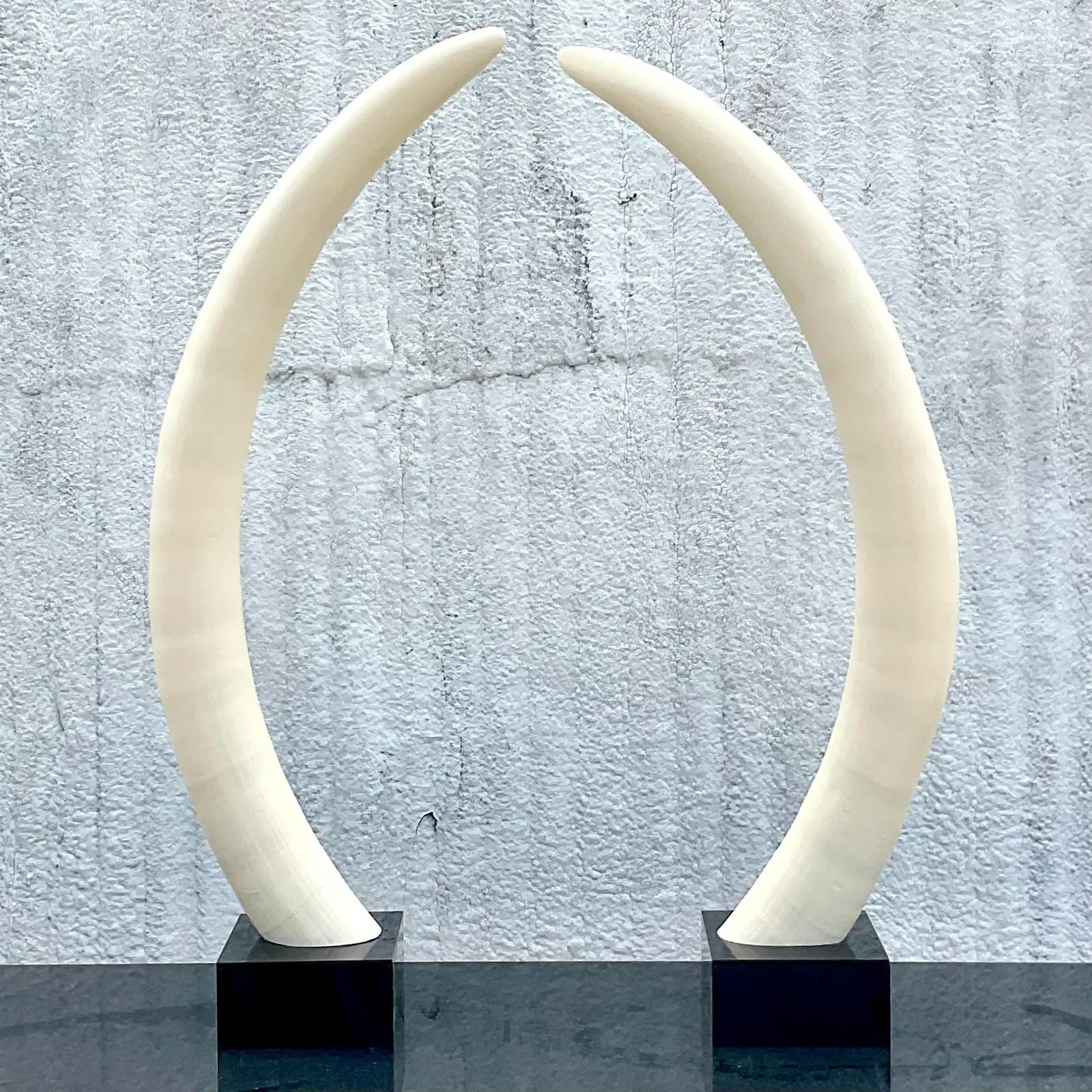 20th Century Vintage Boho Plaster Elephant Tusks - a Pair For Sale