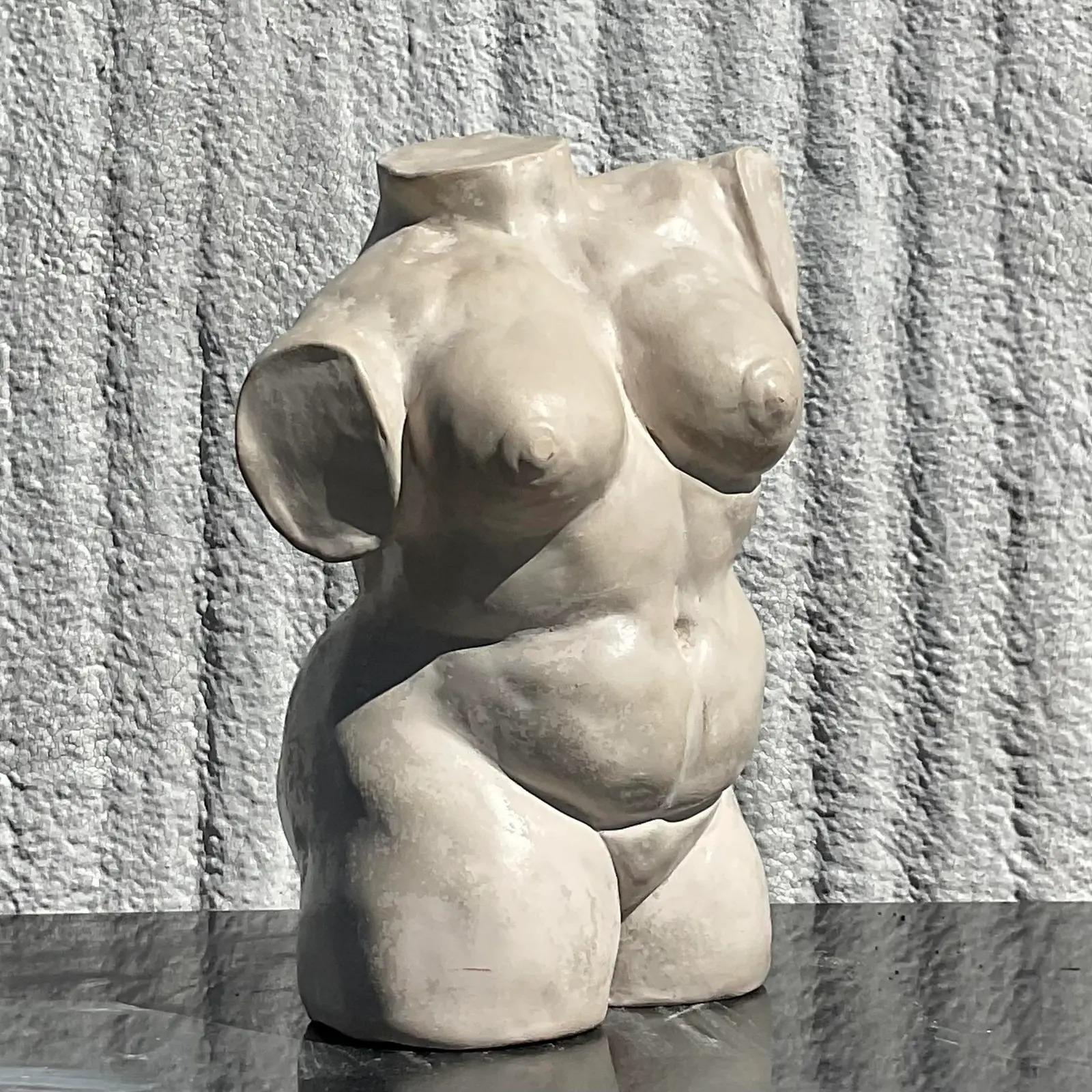 20th Century Vintage Boho Plaster Female Torso