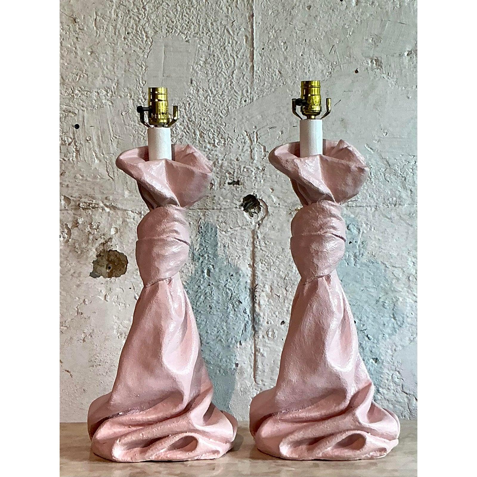 Lámparas vintage boho de nudos de escayola - Pareja Regencia de Hollywood en venta