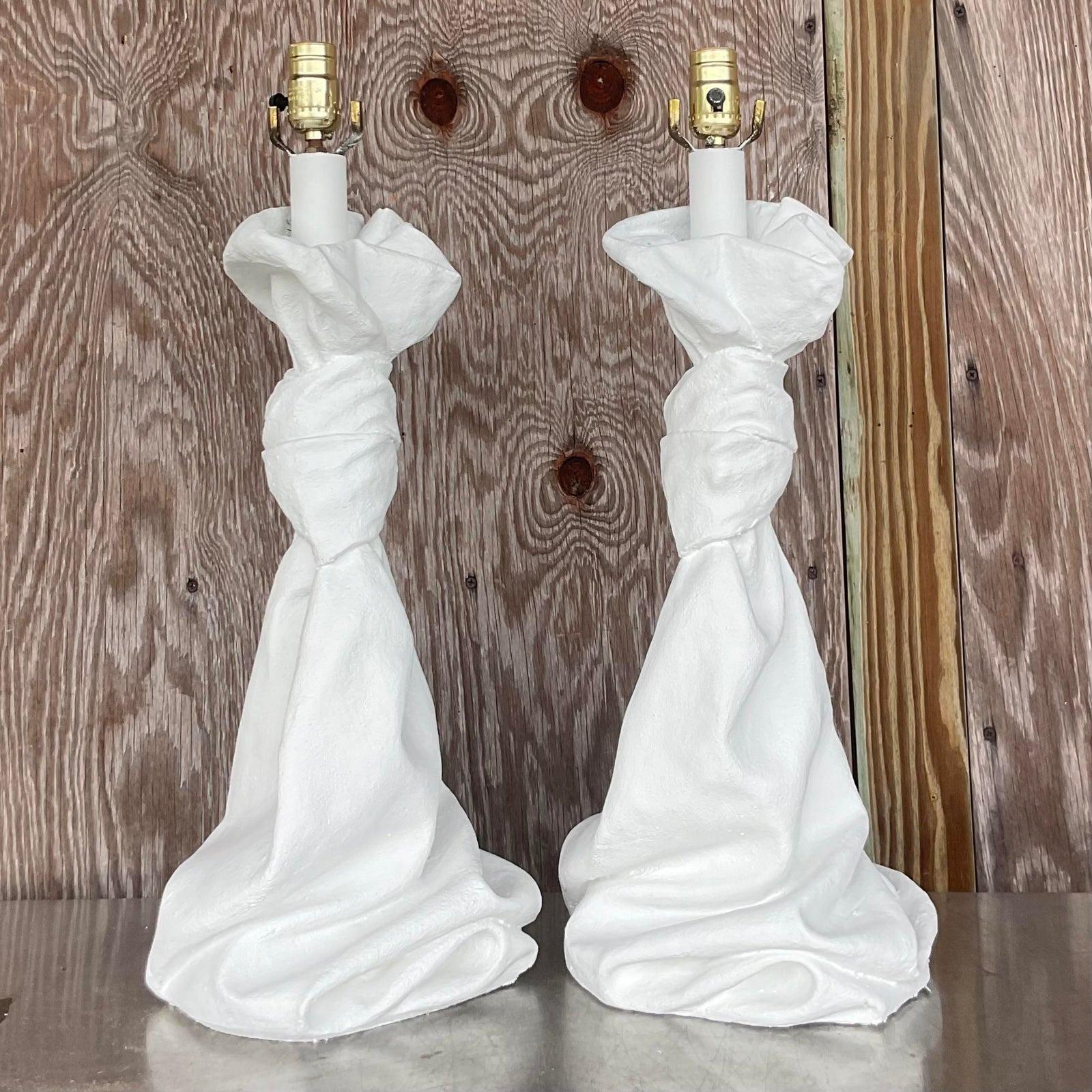 Vintage Boho Plaster Knot Lamps After John Dickinson, a Pair In Good Condition In west palm beach, FL