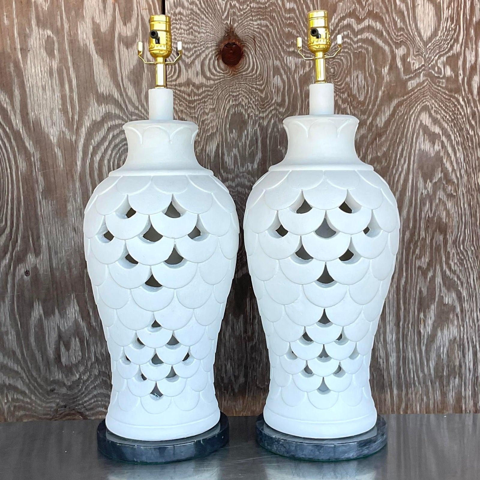 North American Vintage Boho Plaster Lamps - a Pair For Sale