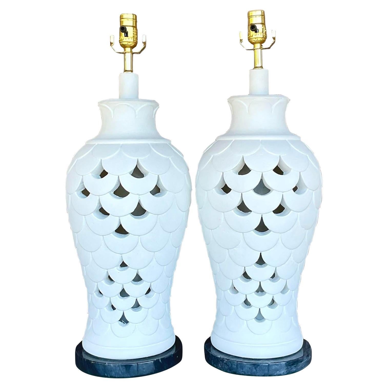 Vintage Boho Plaster Lamps - a Pair For Sale