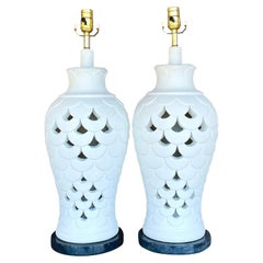 Vintage Boho Plaster Lamps - a Pair