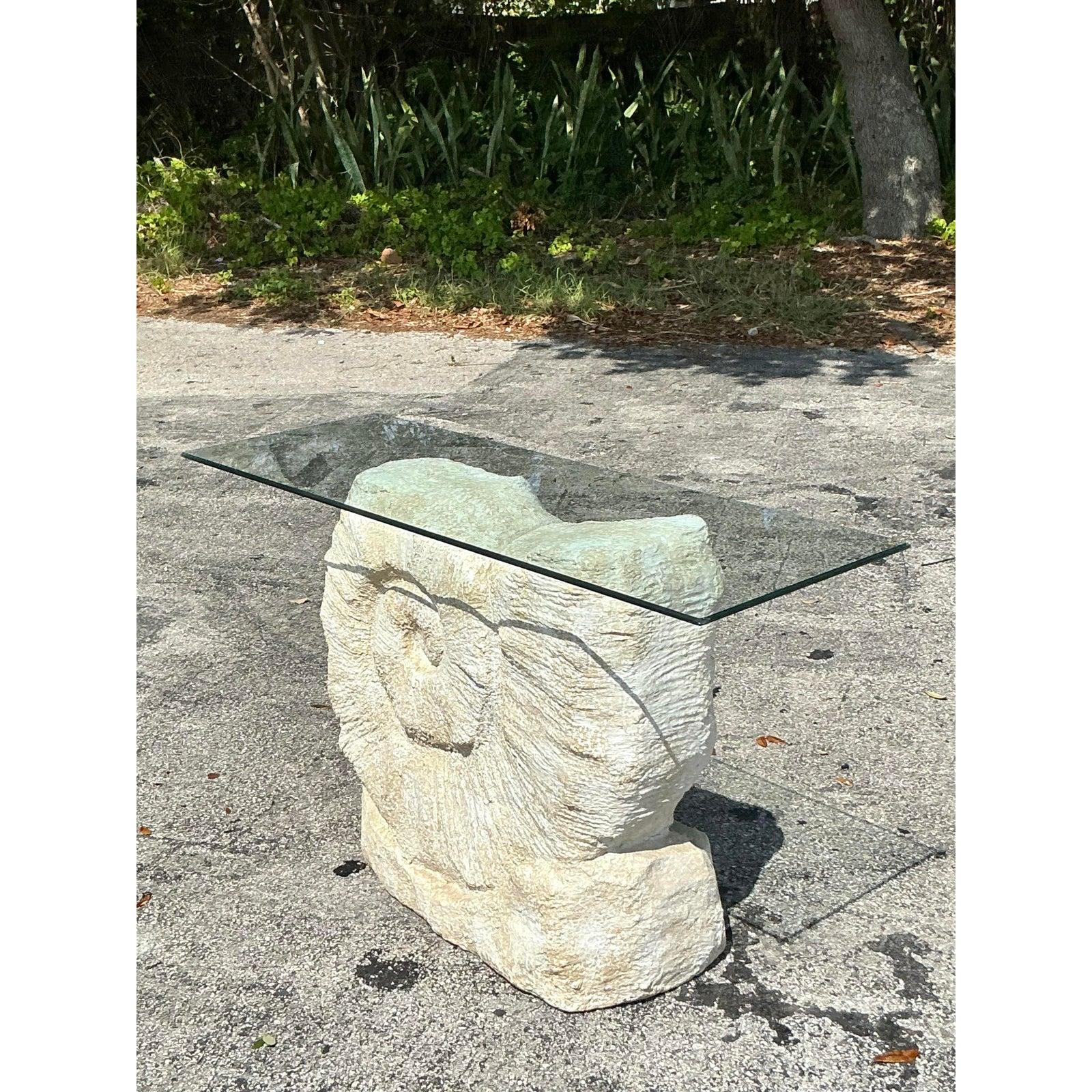 American Vintage Boho Plaster Nautilus Console Table For Sale
