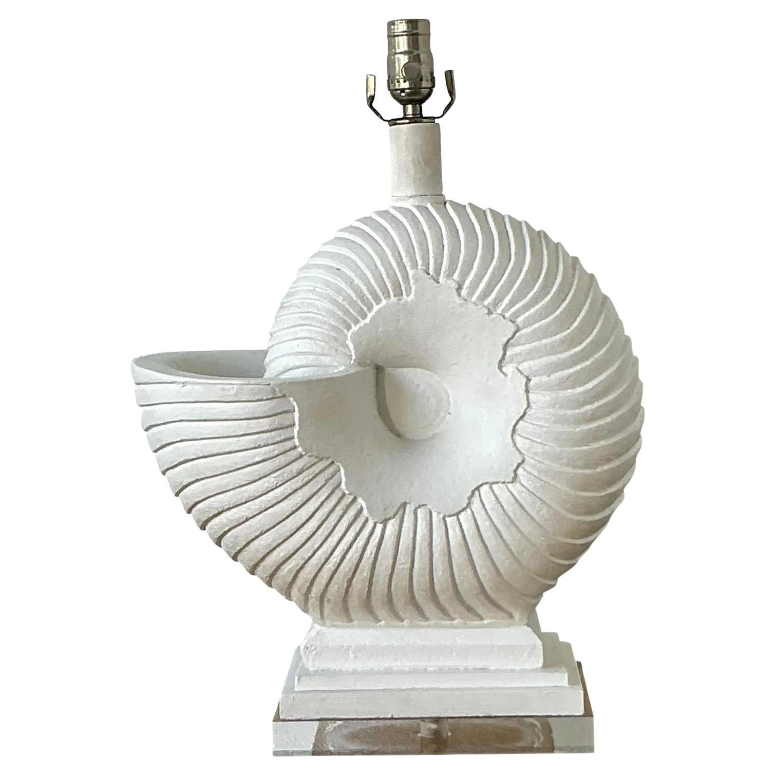 Vintage Boho Plaster Nautilus Shell Lamp