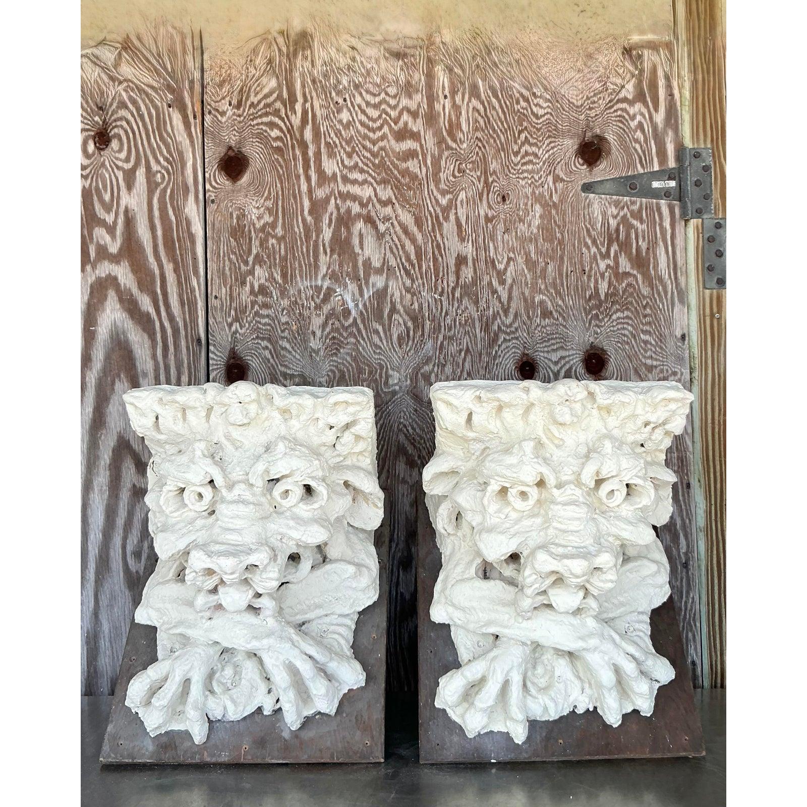 Vintage Boho Plaster Over Fiberglass Gargoyle Corbels - A Pair For Sale 5