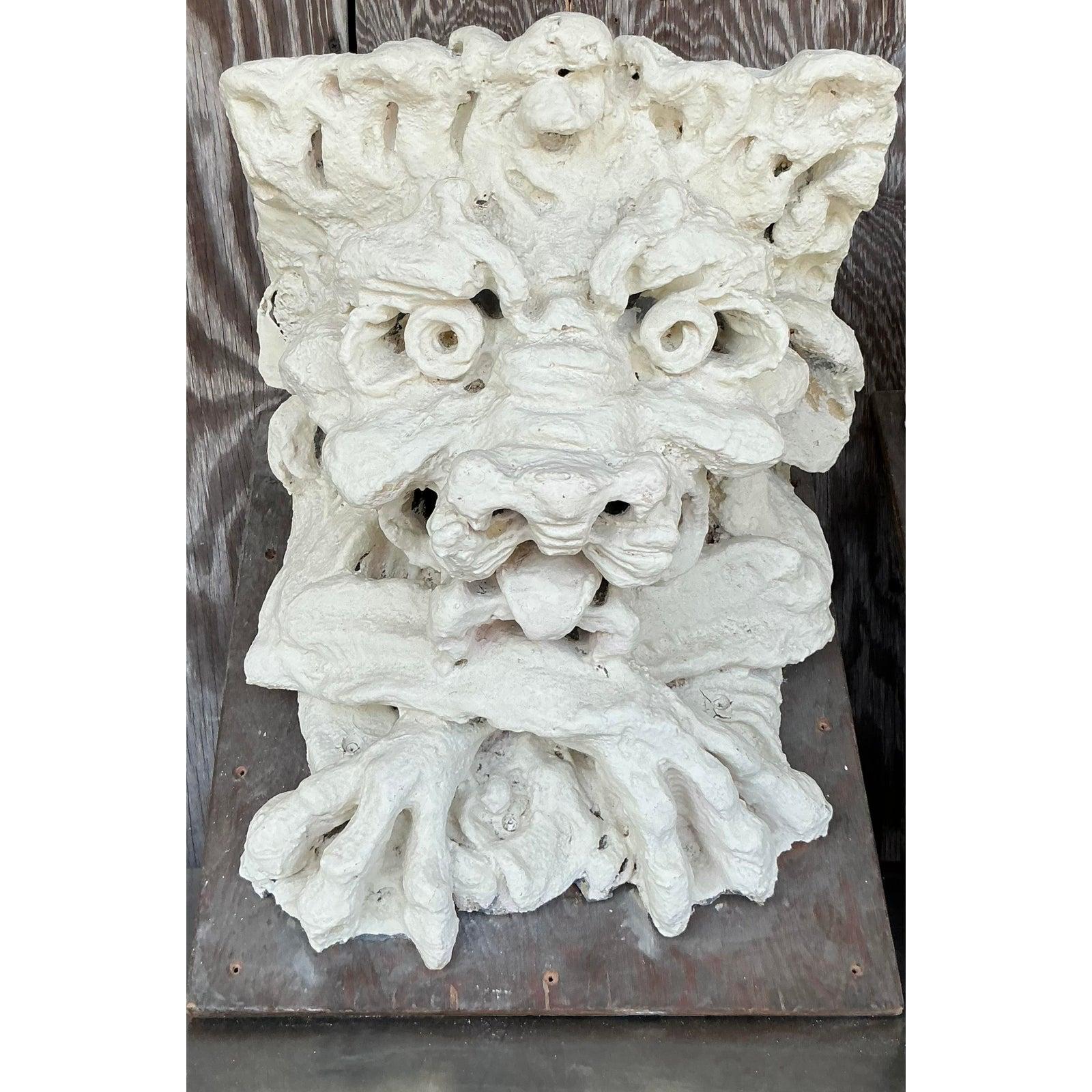 Vintage Boho Plaster Over Fiberglass Gargoyle Corbels - A Pair In Good Condition For Sale In west palm beach, FL